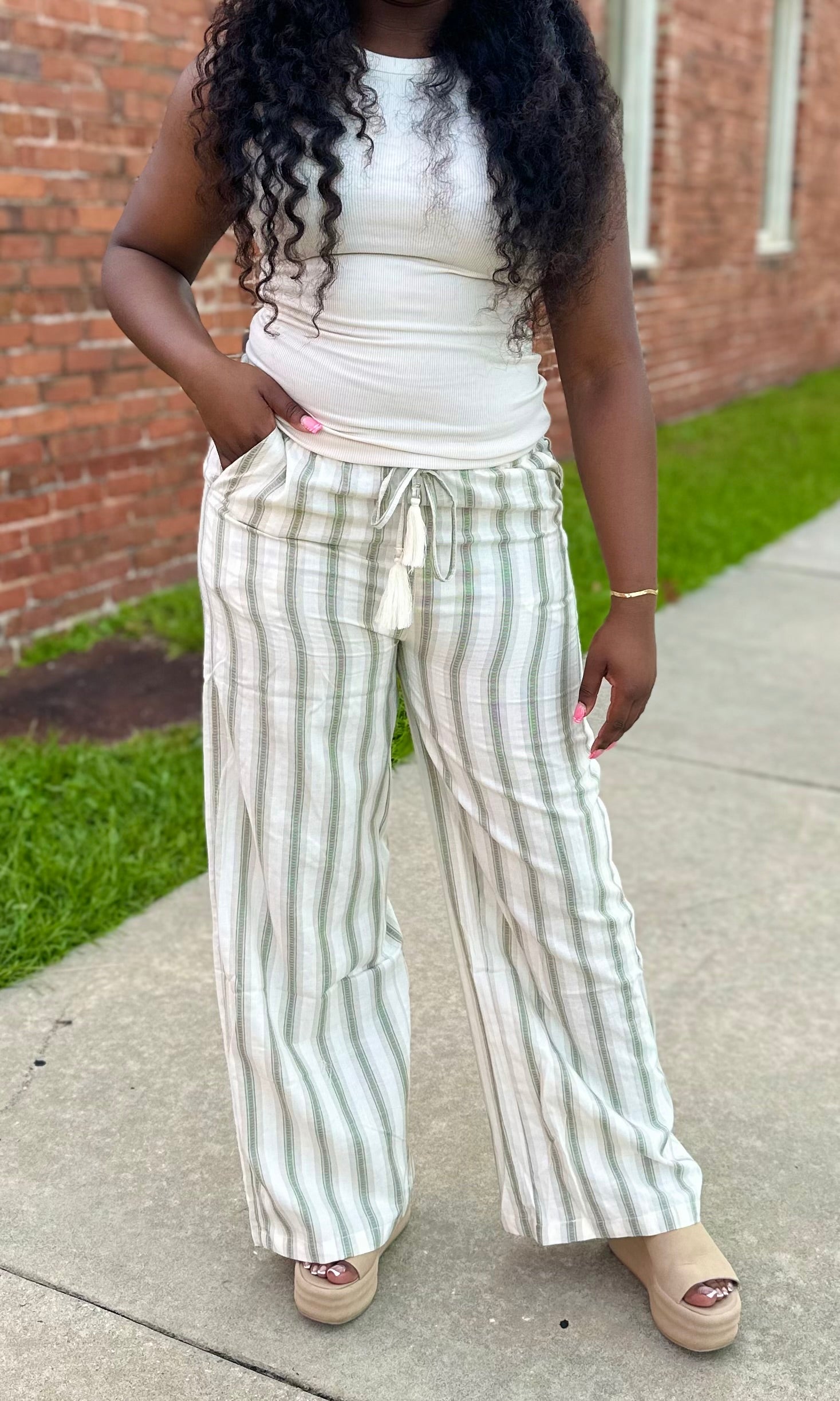 Striped Linen Palazzo | Pants